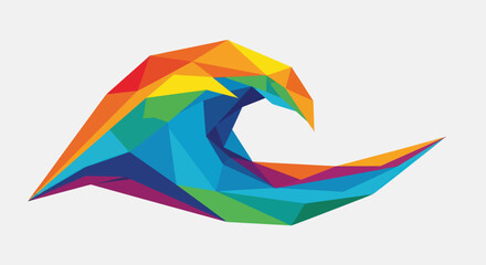 Abstract geometric rainbow wave illustration against white background