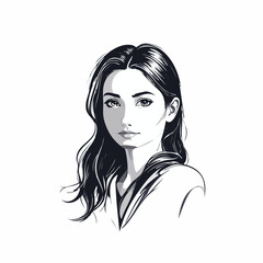 Elegant Black and White Portrait of a Young Woman with Long Hair.