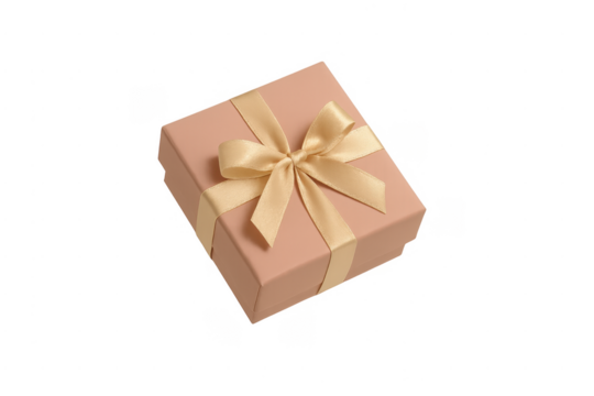 Pink gift box with satin gold ribbon bow on transparent background - Powered by Adobe