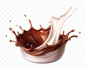 abstract 3d liquid chocolate with cream milk splash in different style isolated on transparent background	