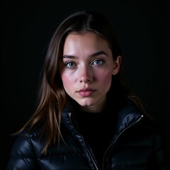 Captivating gaze of a young woman in stylish outerwear Generative AI