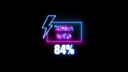 Neon Mega Sale 84 Percent Off Lightning Bolt Discount Promotion offer percentage