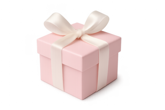 Pink gift box with ribbon and bow on transparent background - Powered by Adobe