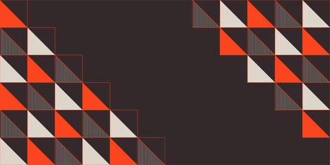 Abstract creative background, web banner. Abstract geometric shapes composition. Color triangles background. Square tiles with orange and gray triangles inside. Vector color illustration in flat style