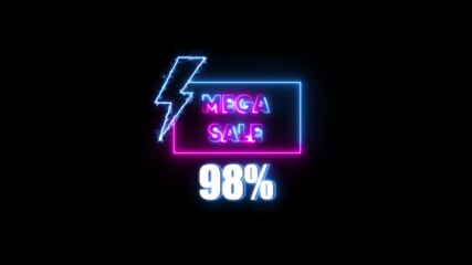Neon Mega Sale 98 Percent Discount Lightning Bolt Graphic percentage