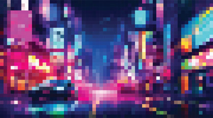 Abstract Cityscape: Pixelated Colors, Square Shapes, Light Streaks, Urban Scene for digital backgrounds and creative designs showcasing a unique, modern artistic style