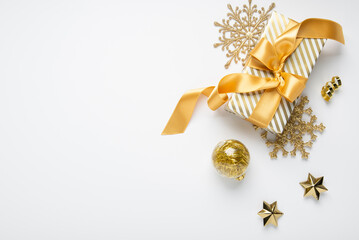 Merry Christmas and Happy Holidays greeting card, frame, border, banner. New Year. Golden Christmas...