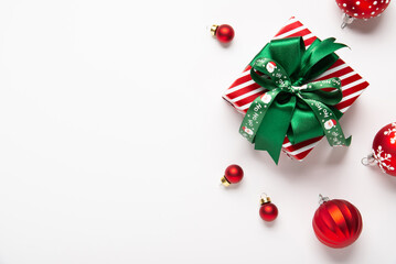 Merry Christmas and Happy Holidays greeting card, frame, border, banner. New Year. Red green...