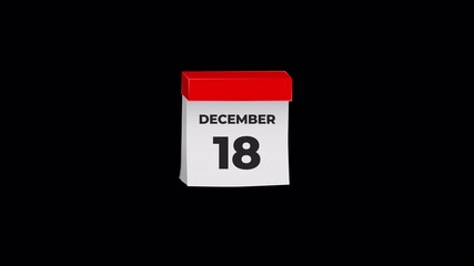 December 18 Tear-off Calendar Torn Paper Animation, Transparent Background