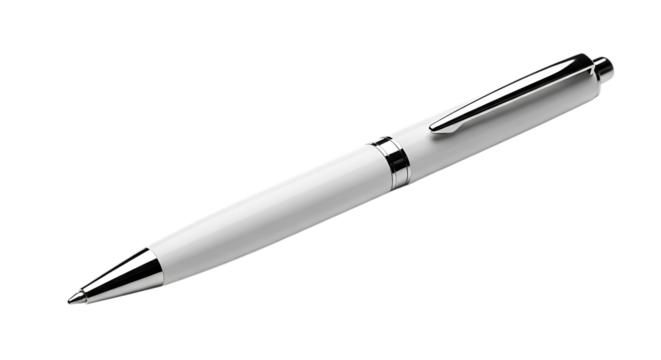 Elegant white ballpoint pen isolated on black background for professional use