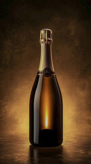 Champagne bottle, minimalist composition, kicker light, softbox light