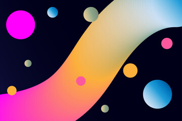 Abstract gradient wave with floating spheres on a dark background