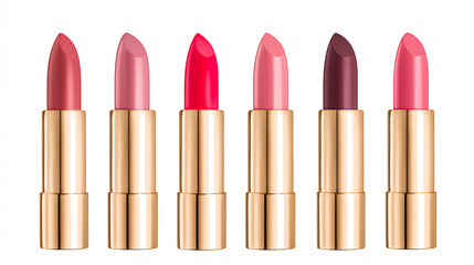 A set of six lipsticks in golden tubes is displayed in a row