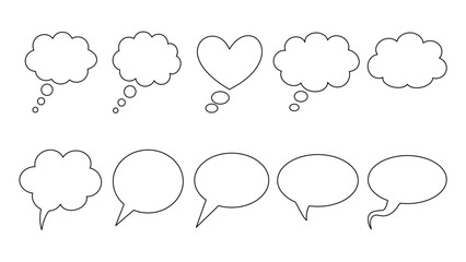 Blank Speech and Thought Bubble Set Outline Icons for Design