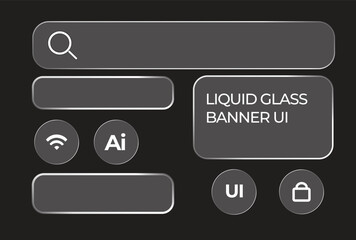 Liquid Glass UI Elements Set on Dark Background