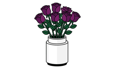 Purple roses in a white vase isolated on white background