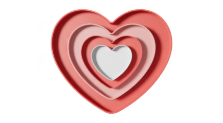 Nested heart shapes in shades of pink and white isolated on a transparent background image