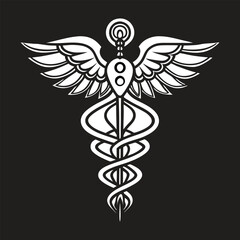 Fototapeta premium White Caduceus Symbol on Black Background