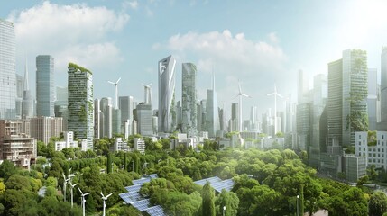 Obraz premium A synergistic ecosystem of green technologies forming a powerful cluster, the ultimate engine for Net Zero innovation.