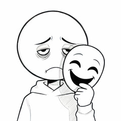 Sad person holding a happy mask representing hidden emotions and feelings.