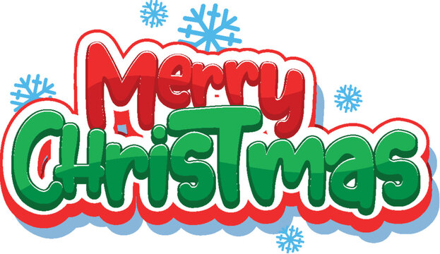 Cartoon merry christmas text red green snowflakes vector - Powered by Adobe