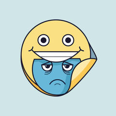 Emoji sticker showing a happy face peeling back to reveal a sad face underneath.