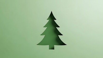 Minimalistic Evergreen Tree Silhouette Cutout on a Light Green Background Design
