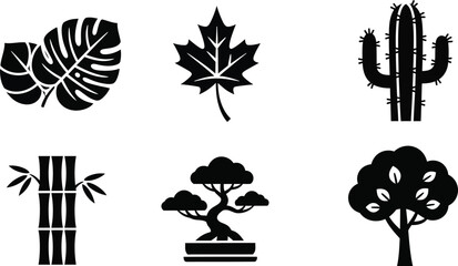 silhouette tree line drawing set, Side view, set of graphics trees elements outline symbol for architecture and landscape design drawing. Vector illustration in stroke fill in white.