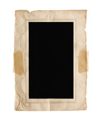 vintage photo frame with tape, isolated on background.