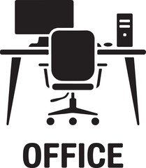 Fototapeta premium Modern office desk with computer and chair silhouette