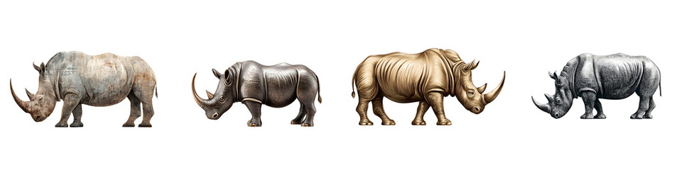 Fototapeta premium Rhino Portraits: Four Illustrations of Rhinoceros on White