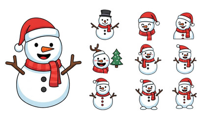 Charming Collection of Festive Cartoon Snowman Characters for Winter Holiday Celebrations and Seasonal Graphic Design Projects