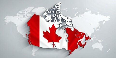 Canada map with flag overlay on world map background