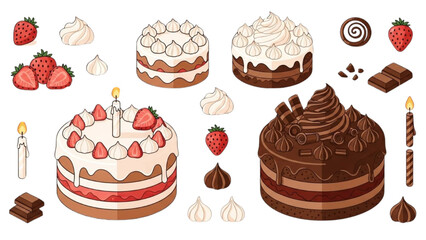 Delicious cakes with strawberries and candles perfect for birthdays or celebrations