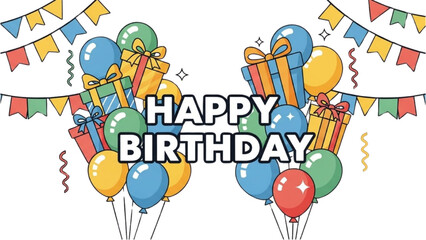 Fototapeta premium Festive Birthday Greeting with Balloons, Gifts, and Bunting Decoration