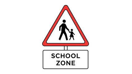 School zone warning sign indicating child pedestrian safety ahead, promoting careful driving awareness