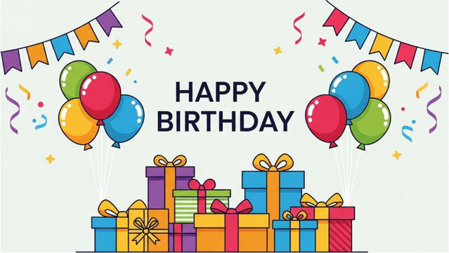 Celebrate with Colorful Gifts, Balloons, and Bunting on a Happy Birthday