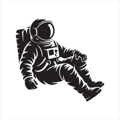 Astronaut Floating in Space Silhouette Illustration Isolated on White Background