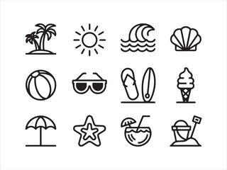 Summer Beach Icon Set, Summer set of web icons in line style.