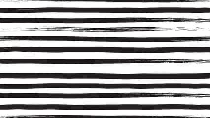 Fototapeta premium Black and white hand-drawn brush stroke pattern with uneven horizontal stripes creating a simple, modern, and graphic seamless texture for a minimalist artistic design