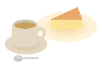 Cute Flat Coffee and Cheesecake Vector Illustration