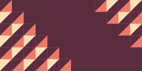 Abstract creative background, web banner. Abstract geometric shapes composition. Color triangles background. Square tiles with red and beige triangles inside. Vector color illustration in flat style.
