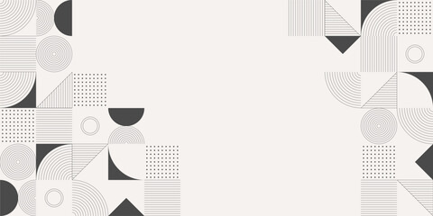 Abstract creative background, web banner in bauhaus style. Abstract geometric shapes composition. Black shapes isolated on white background. Vector illustration in flat style.