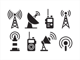 Communication Tower Antenna Silhouette Icon Set Vector Illustration