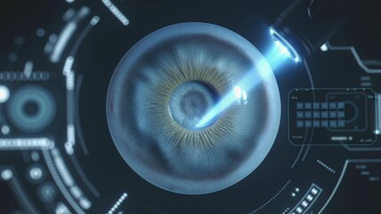 Eye surgery with laser beam showing iris contraction. Futuristic medical technology for vision correction and eye health concept. - Powered by Adobe