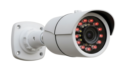Modern white outdoor surveillance security camera with infrared night vision leds