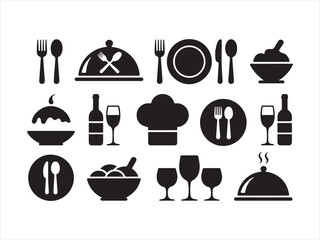 Restaurant Food Icon Set Silhouette – Kitchen & Dining Vector Illustration
