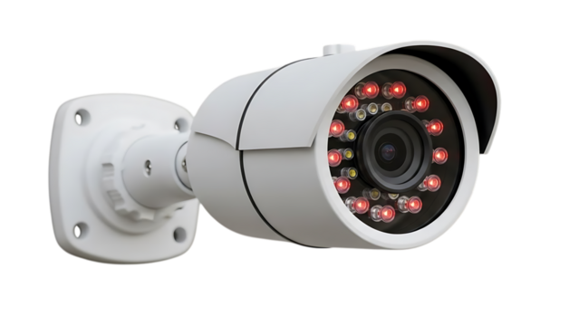 Modern white outdoor surveillance security camera with infrared night vision leds