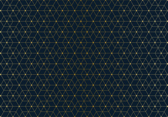 Elegant geometric gold pattern with hexagonal and triangular lines and dots on dark background