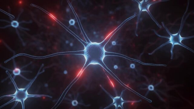 Highly detailed 3D illustration of neurons firing electrical signals inside the human brain.